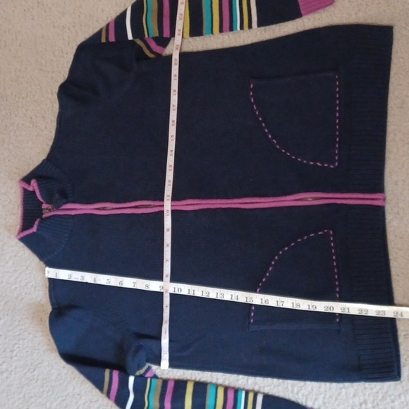 Christopher & Banks Navy Zip-Up Cardigan With Striped Sleeves - Picture 5 of 15